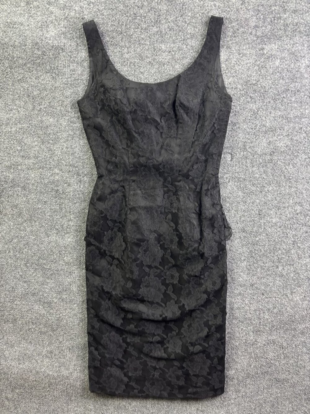 Vintage‎ Lilli Diamond Dress Womens Small Black Lace Floral Sheath Tiered Party